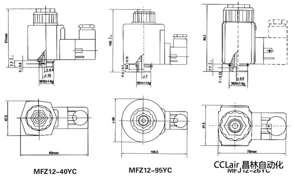 油研型液壓閥用電磁鐵線圈，MFJ12-YC交流濕式閥用電磁鐵,MFZ12-YC直流濕式閥用電磁鐵,比例電磁鐵