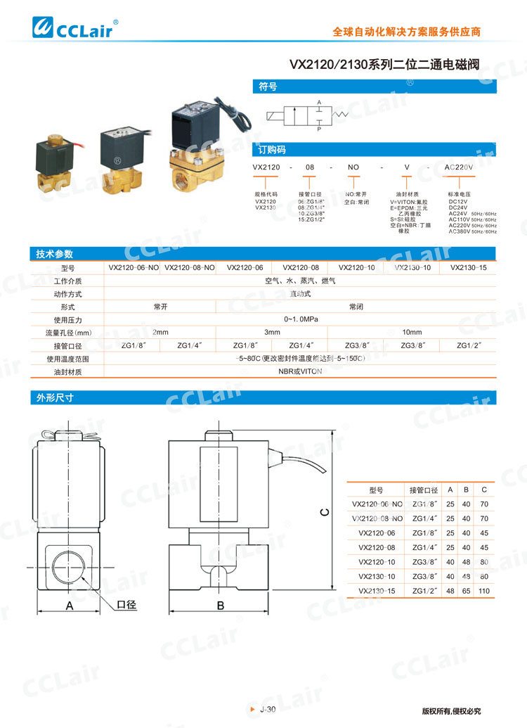 VX2120、2130系列二位二通電磁閥